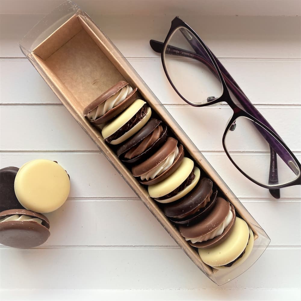 Treat yourself to a little 'me' time with our delicious chocolate macarons.